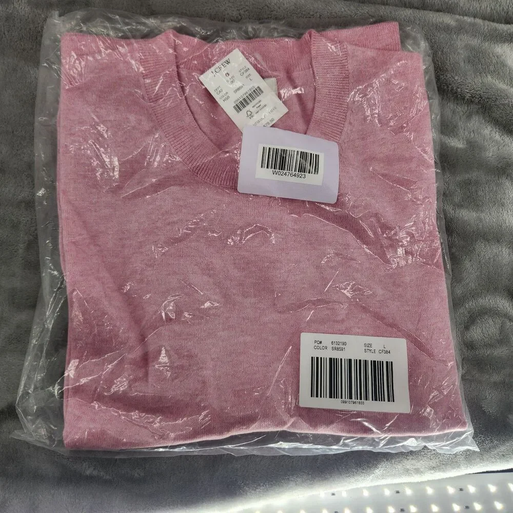 J.CREW Women's Large Pink Short Sleeve Cotton Crewneck Sweater NWT‎